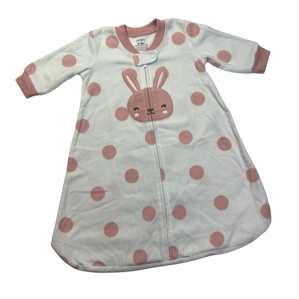 Carter’s 0-3M Pink Bunny Sleep Sack With Pink Polka Dots Long Sleeve And Warm